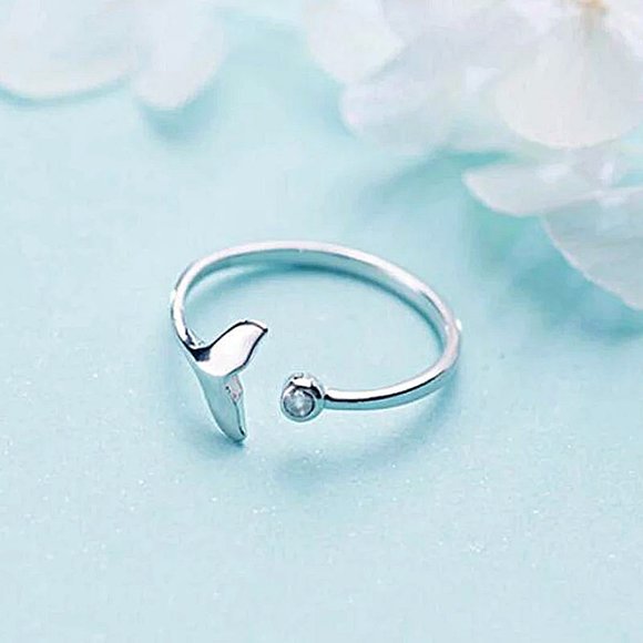 Sterling Silver Crystal Mermaid Tail Open Ring - Picture 6 of 7